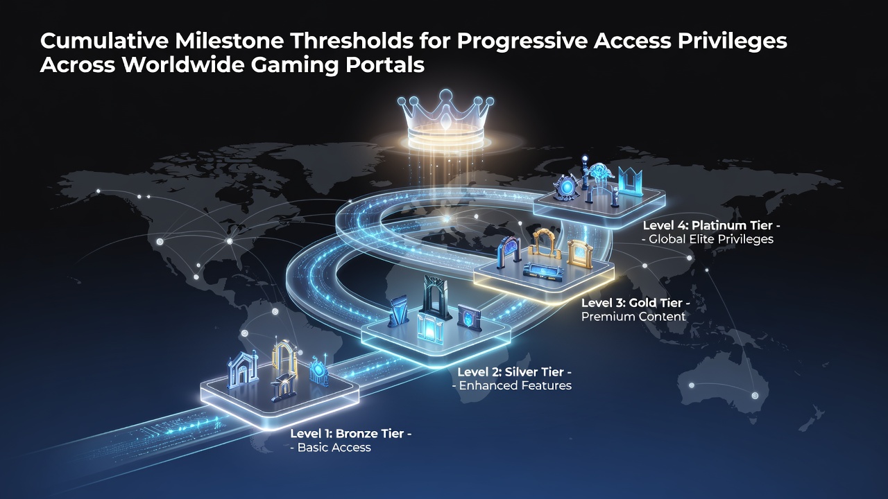 Diagram showing tiered milestone charts with cumulative thresholds for gaming portal access privileges