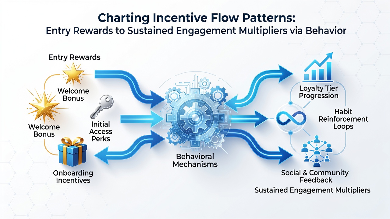 Flowchart illustrating behavioral data points converting into sustained engagement multipliers on blockchain networks