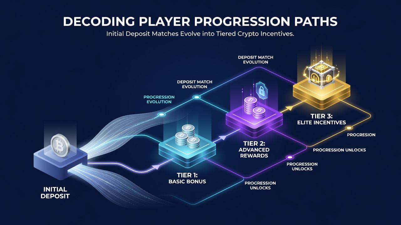 Diagram showing tiered crypto incentive structures in app-based gaming progression systems