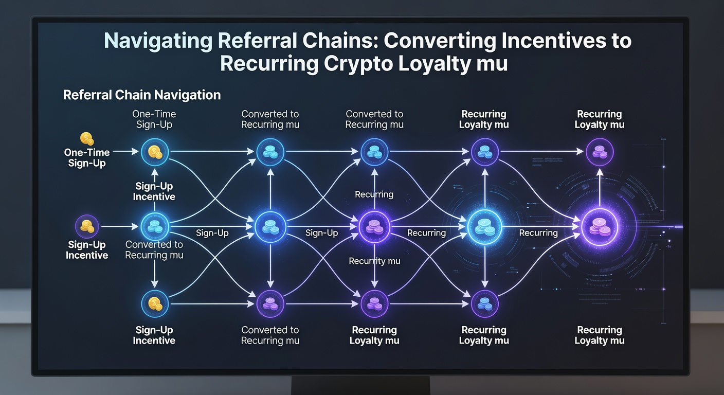 Diagram showing layered crypto loyalty multipliers expanding from single referrals into multi-user reward networks worldwide