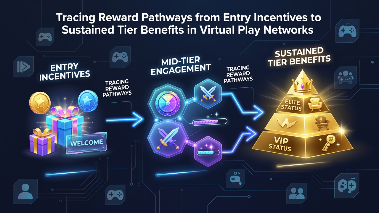 Diagram showing progression from initial sign-up bonuses through loyalty tiers in online gaming platforms